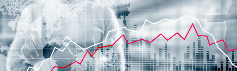 Fototapeta premium Red and White Stock Market Graph. Web header or banner.