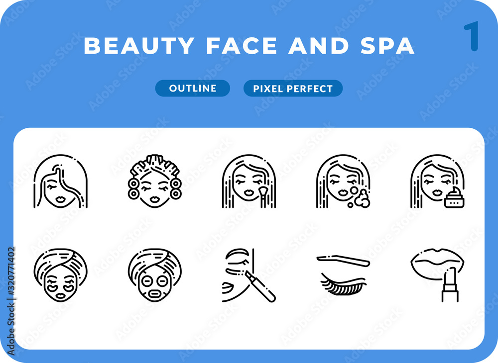 Poster beauty face and spa outline icons pack for ui. pixel perfect thin line vector icon set for web desig