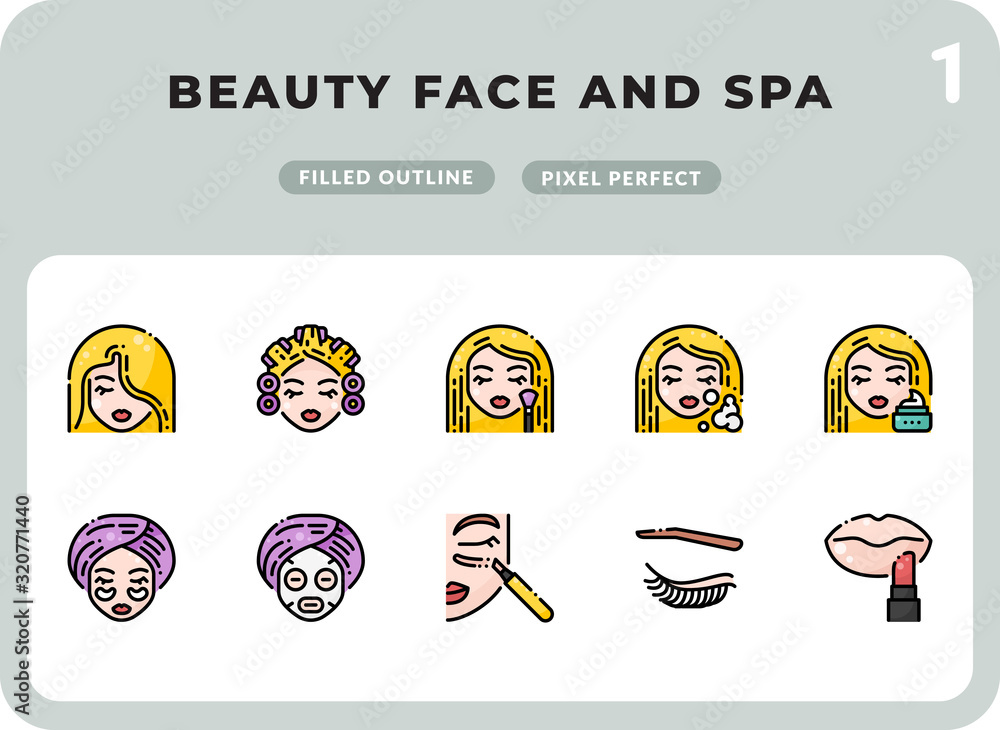Poster beauty face and spa filled icons pack for ui. pixel perfect thin line vector icon set for web design