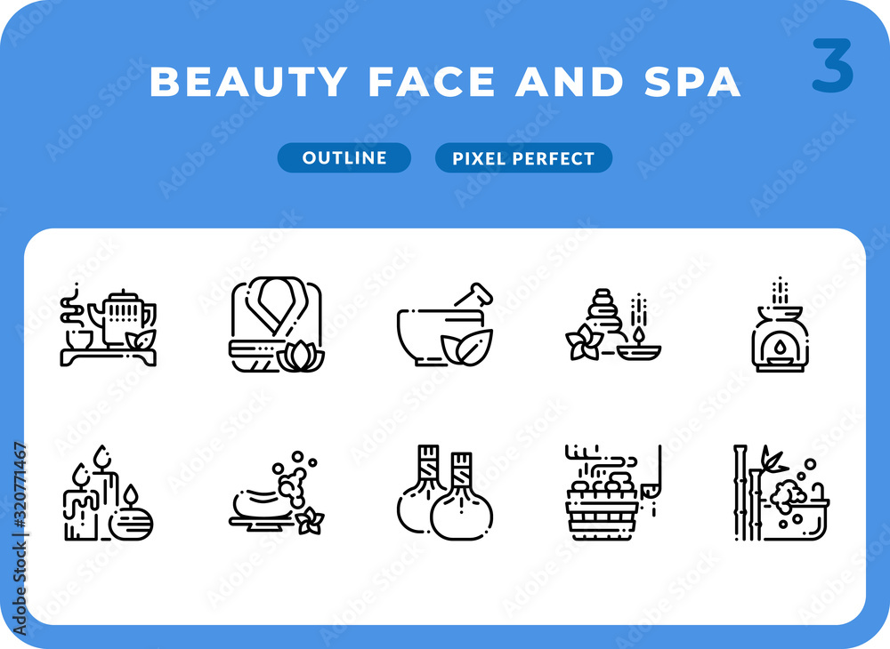 Poster beauty face and spa outline icons pack for ui. pixel perfect thin line vector icon set for web desig
