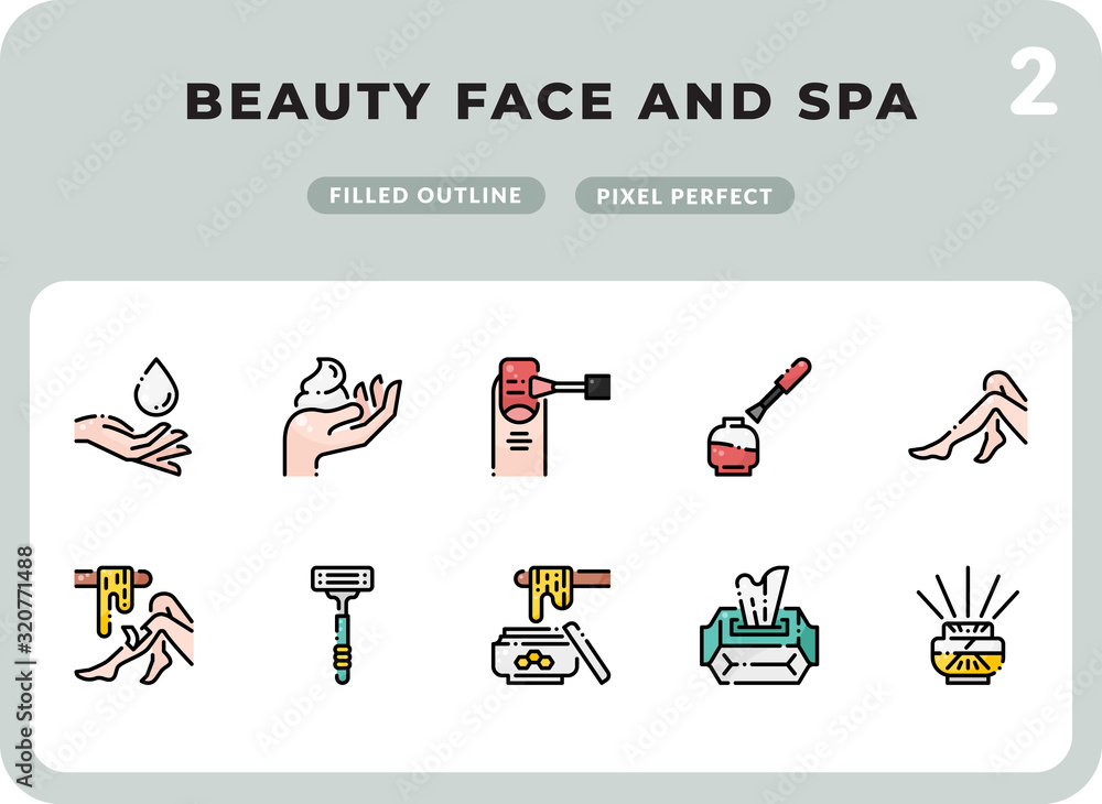 Poster Beauty Face And Spa Filled Icons Pack for UI. Pixel perfect thin line vector icon set for web design and website application.