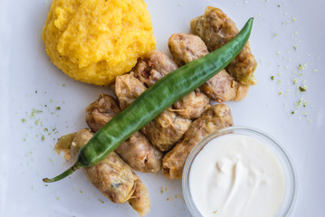 Traditional food in Romania - cabbage rolls with mamaliga