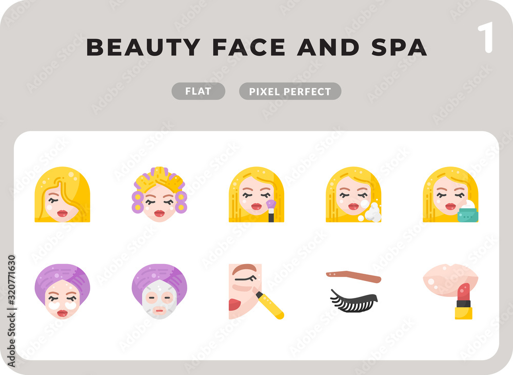 Poster beauty face and spa flat icons pack for ui. pixel perfect thin line vector icon set for web design a