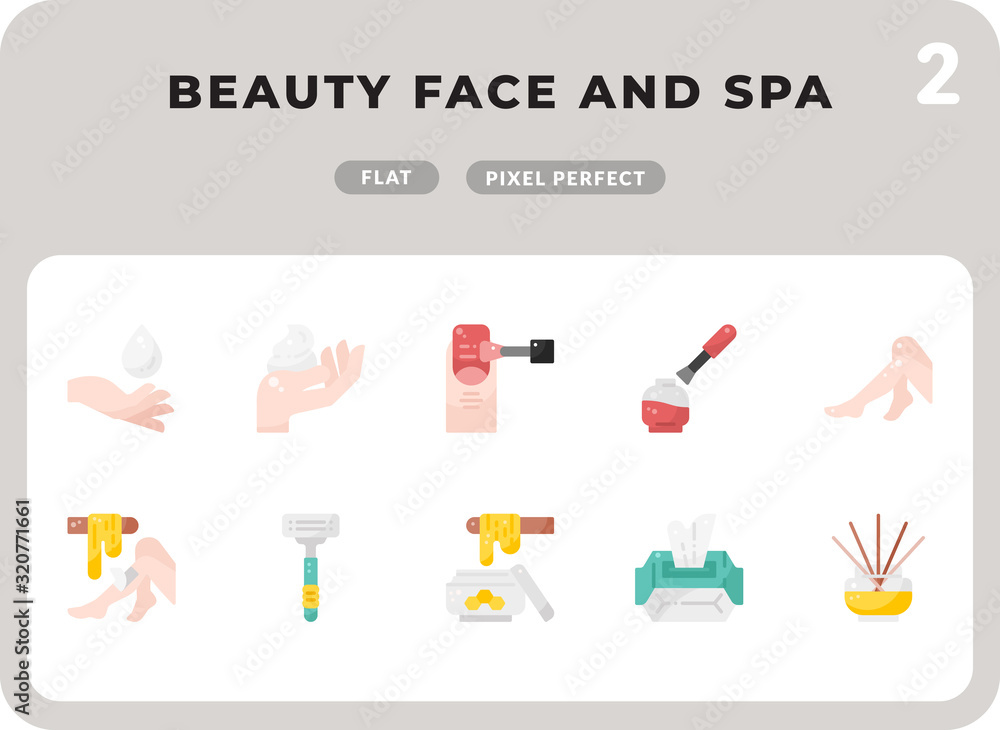 Poster beauty face and spa flat icons pack for ui. pixel perfect thin line vector icon set for web design a