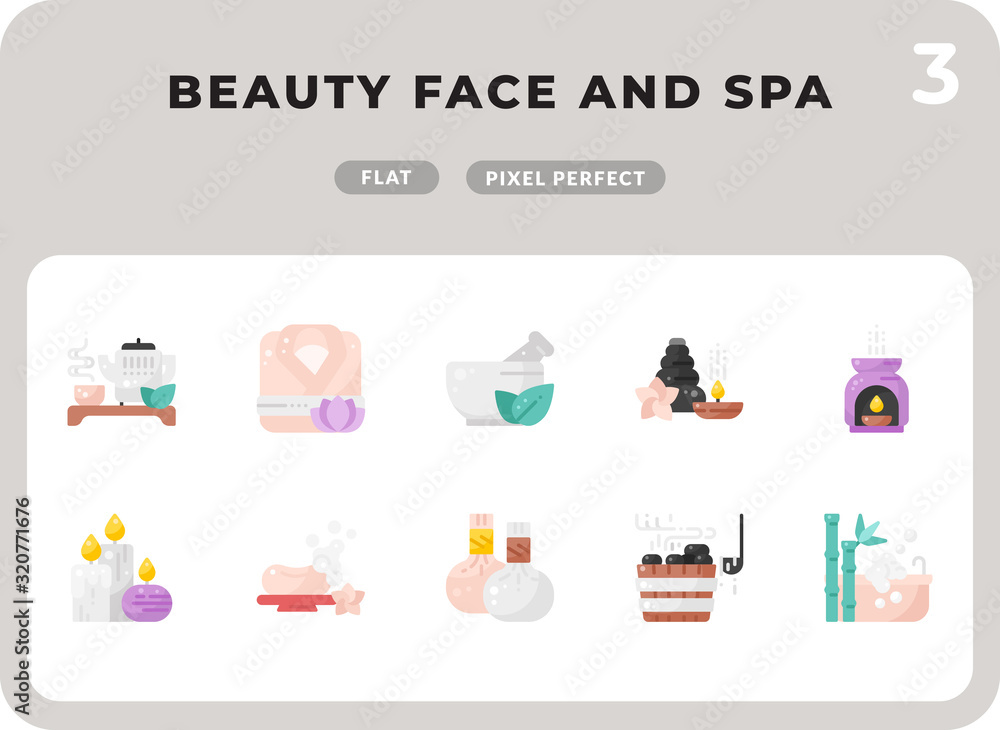 Poster beauty face and spa flat icons pack for ui. pixel perfect thin line vector icon set for web design a