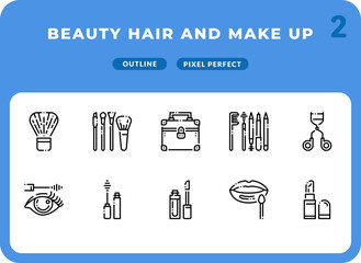 Beauty Hair And Make Up Outline Icons Pack for UI. Pixel perfect thin line vector icon set for web design and website application.