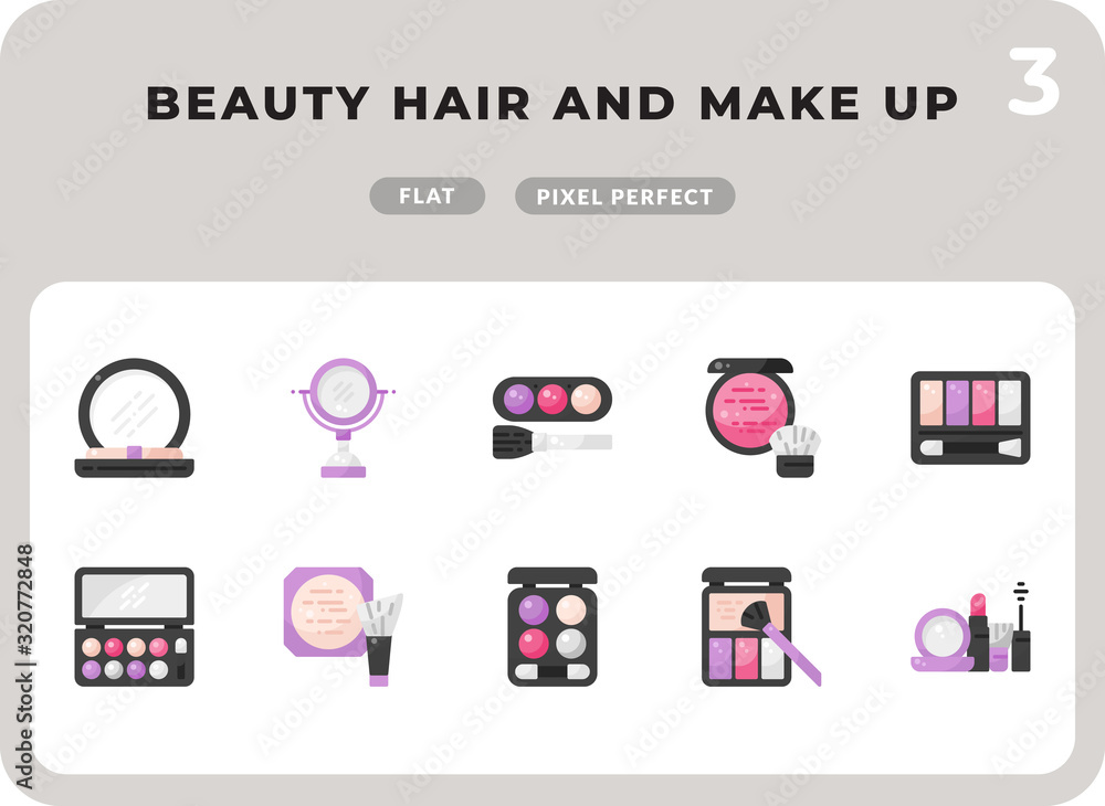 Poster beauty hair and make up flat icons pack for ui. pixel perfect thin line vector icon set for web desi