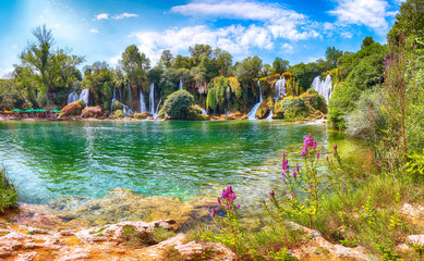 Picturesque Kravice waterfalls in the National Park of Bosnia and Herzegovina - obrazy, fototapety, plakaty