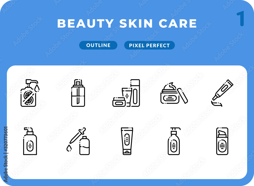 Poster beauty skin care outline icons pack for ui. pixel perfect thin line vector icon set for web design a