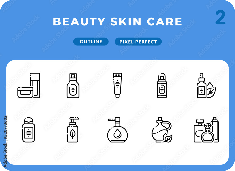 Poster beauty skin care outline icons pack for ui. pixel perfect thin line vector icon set for web design a