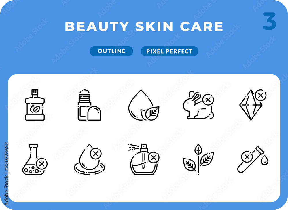 Poster beauty skin care outline icons pack for ui. pixel perfect thin line vector icon set for web design a