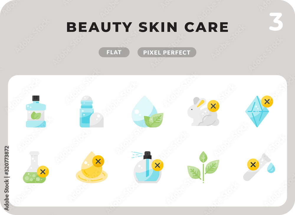 Poster beauty skin care flat icons pack for ui. pixel perfect thin line vector icon set for web design and 