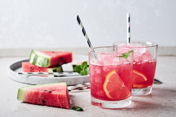 Summer watermelon cocktail Agua fresca. - obrazy, fototapety, plakaty