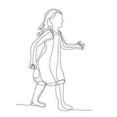 isolated, one line drawing, little girl