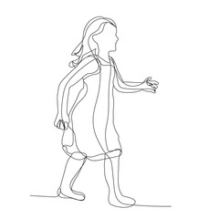 isolated, one line drawing, little girl