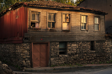 old house with windows near Yedikule castle, Istanbul, Turkey