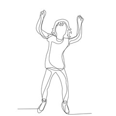 vector, isolated, one-line drawing child jumping, little girl