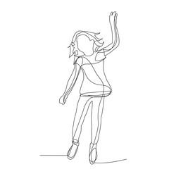 isolated, one-line drawing child jumping