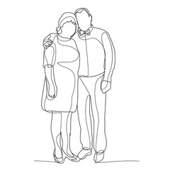 isolated, single line drawing of man and woman