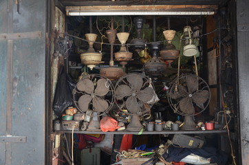 An old shop that repair vintage fan in old quarter, Hanoi.