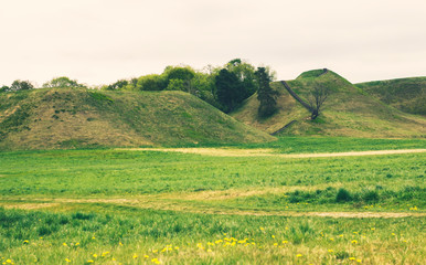 Fototapeta premium Very nice view of the mound in spring. Lithuania, Kernavė