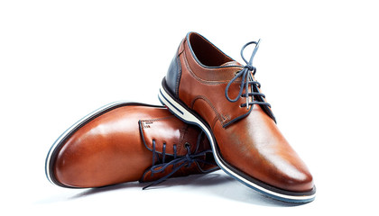 Borwn, leather, male shoes isolated on the white background