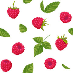 Raspberries seamless pattern. Summer fruits and berries colors vector background for posters, invitations, scrapbooking and textiles