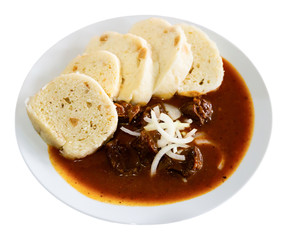 Czech knedliky with stewed beef