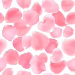 Seamless pattern with realistic pink rose petals isolated on white background. 