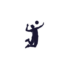 Fototapeta na wymiar volleyball player logo.Abstract volleyball player jumping from a splash. Volleyball player serving ball.