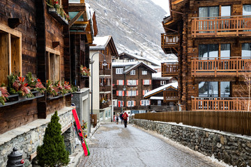 wooden houses in zermatt, Swiss Alps