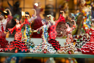 Mosaic figurines in souvenir shop of Barcelona