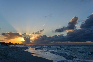 Sunset on the beach of Atlantic Ocean, Cuba