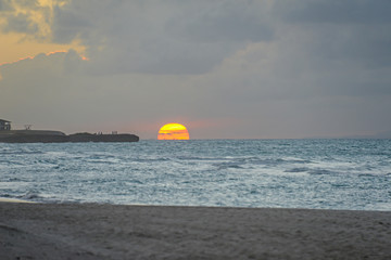 Sunset on the beach of Atlantic Ocean, Cuba
