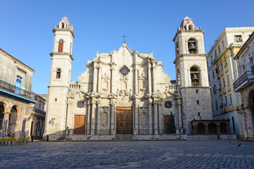 Facade of Cathedral of Havana in the early morning without tourists, Cuba