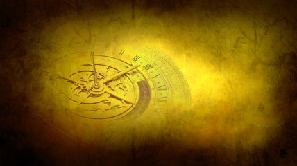 Vintage clock on grunge background, steampunk dark collage.