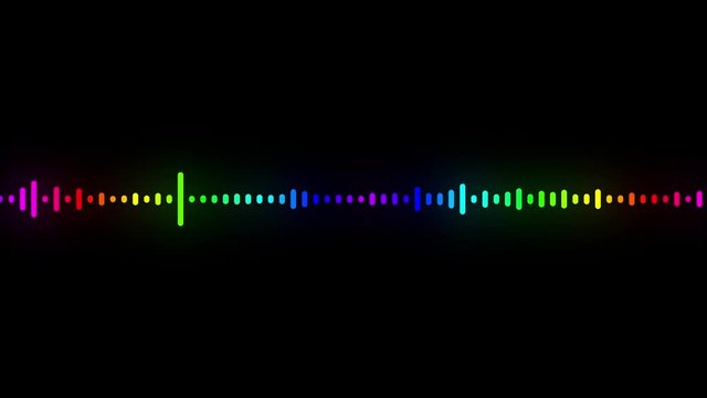 Colorful audio spectrum waveform. Animated graphic sound equalizer. Audio beat react color visualisation effect, sound waves.