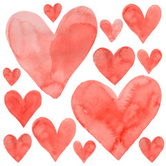Set of red watercolor illustration Valentine's day hearts