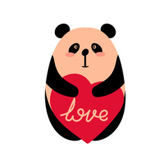 I love you. Greeting card for Valentine's Day, birthday, Mother's Day, wedding with cute panda and heart. Hand drawn Vector illustration