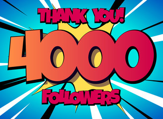 Thank You 4000 followers Comics Banner - obrazy, fototapety, plakaty