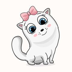 Baby animal cute digital illustration. Small adorable cat art print. Nursery vector graphics.