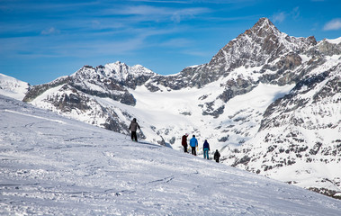 Naklejka na ściany i meble snow covered peaks in the Swiss Alps Matterhorn glacier paradise