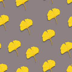 Vector Seamless Pattern of Cartoon Autumn Ginkgo Leaves