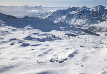 Fototapeta na wymiar aerial view of ski slopes in the Swiss Alps