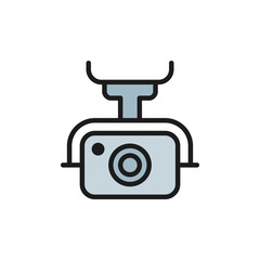 Action camera for drone, extreme video cam flat color line icon.