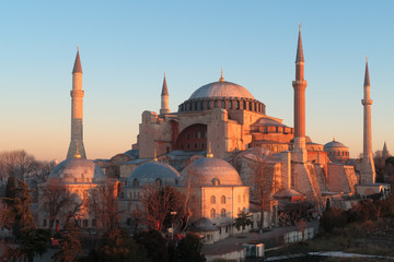 Fototapeta na wymiar Istanbul, Turkey - Jan 11, 2020: Turkey Istanbul Elevated view of the Hagia Sophia Mosque