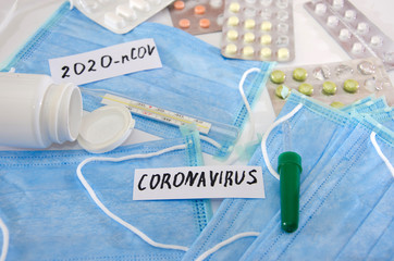 Novel coronavirus - 2019-nCoV.  Chinese coronavirus outbreak. MERS-Cov middle East respiratory syndrome coronavirus. Blue background