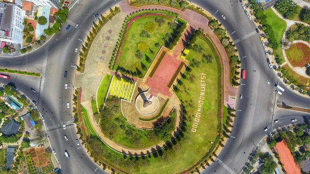 Top view of Vung Tau War Memorial Statue at biggest crossroads in Vung Tau city.