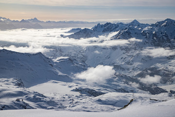 snow covered peaks in the Swiss Alps Matterhorn glacier paradise