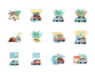 Isolated People and travel cars icon set vector design